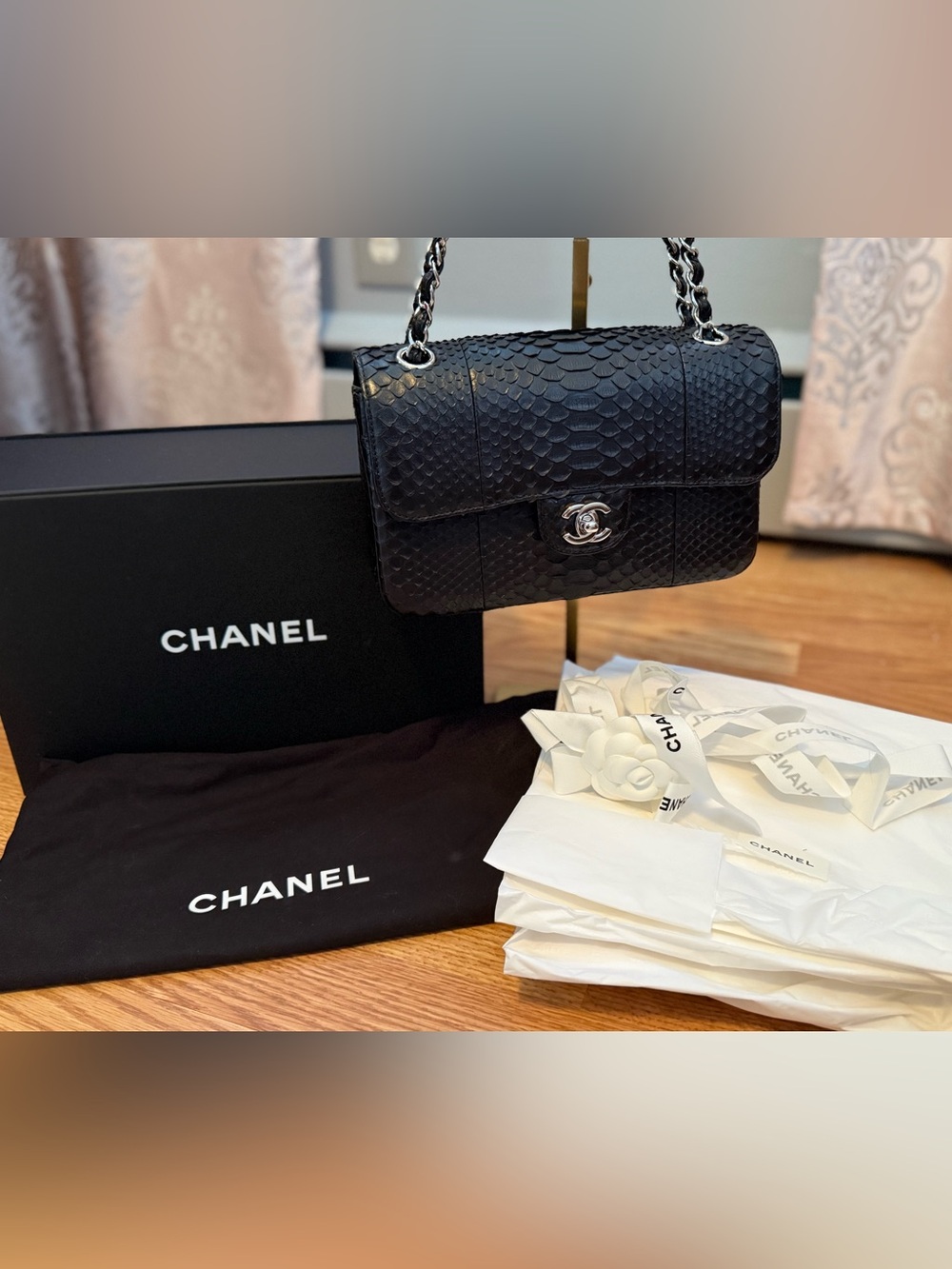 Chanel Black Python Classic Flap Shoulder Bag